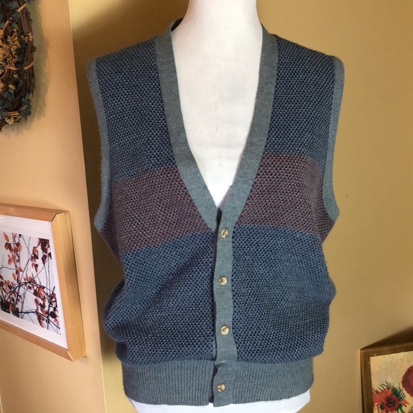 Dior Sweaters | Vintage Christian Dior Mens Sweater Vest Button Front Stripe | Color: Blue/Gray | Size: M | Njtreasures45's Closet